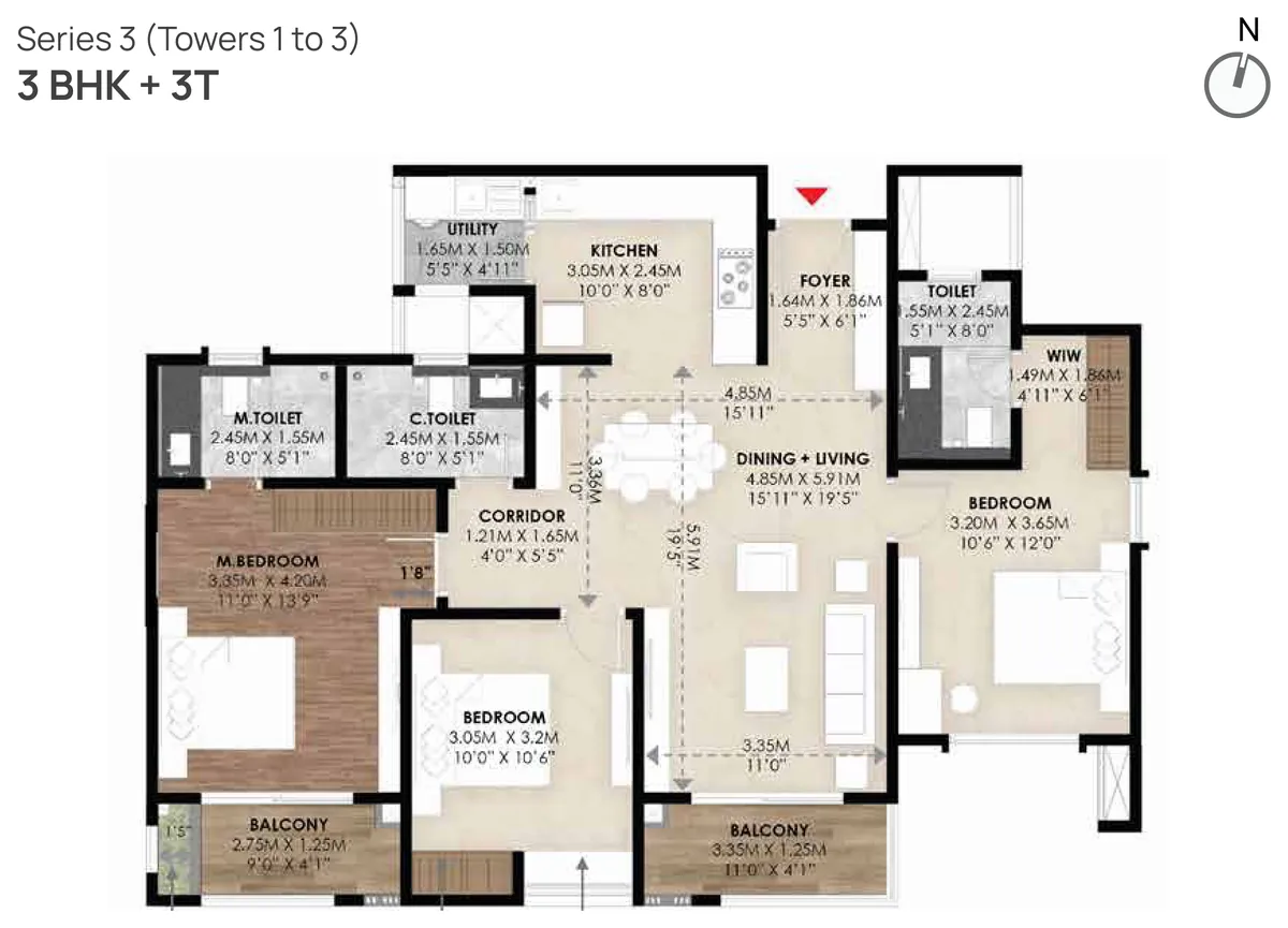 Mana Skanda The Right Life Phase 1 3 BHK floor plan - 1,661 sq ft