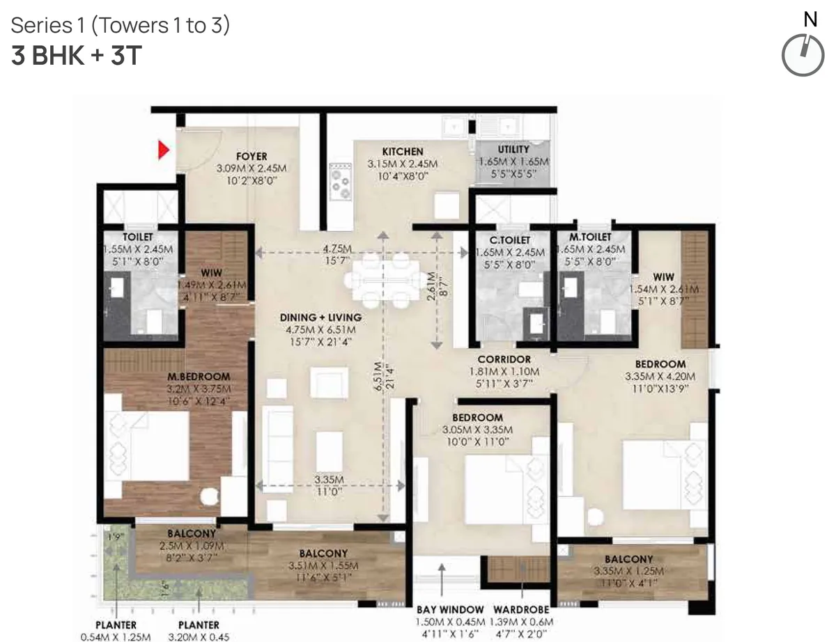 Mana Skanda The Right Life Phase 1 3 BHK floor plan - 1,953 sq ft