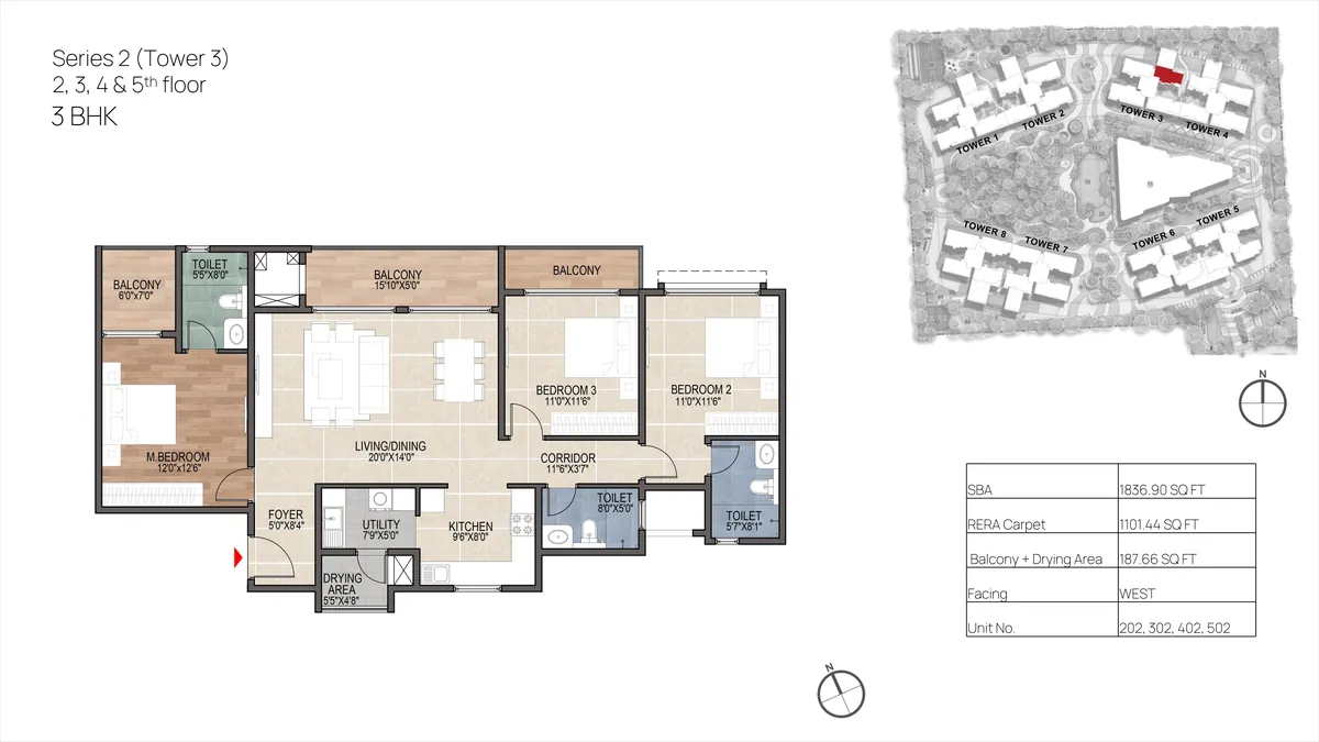 Mana Skanda The Right Life Phase 2 3 BHK floor plan - 1,836 sq ft